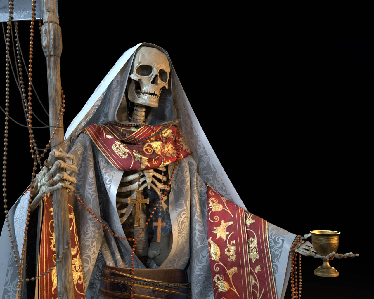 Skeletthält Eine Kerze Und Ein Kreuz Wallpaper