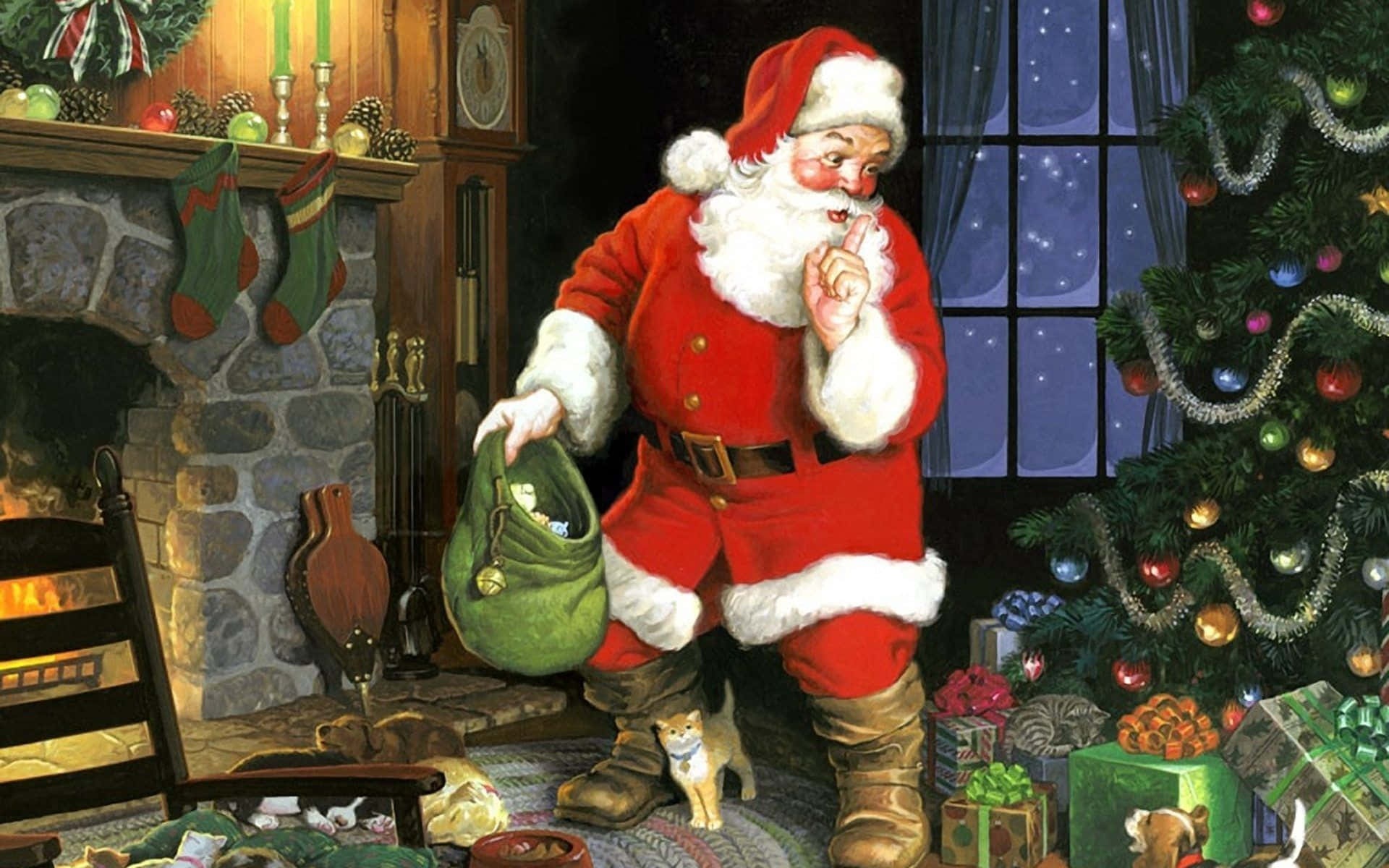 Santa,auf Dem Weg, Geschenke An Alle Braven Kinder Auf Der Ganzen Welt Zu Verteilen