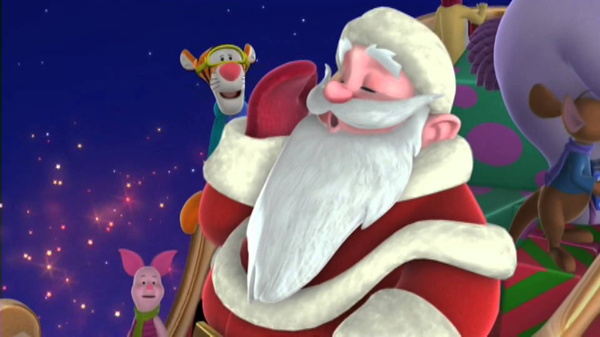 Santa With Friends And Tigger 3D Wallpaper