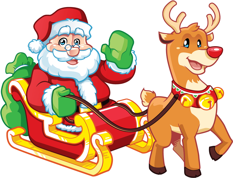 Santa_ Claus_with_ Reindeer_and_ Sleigh PNG