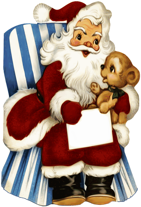 Santa_ Claus_with_ Teddy_ Bear_and_ List PNG
