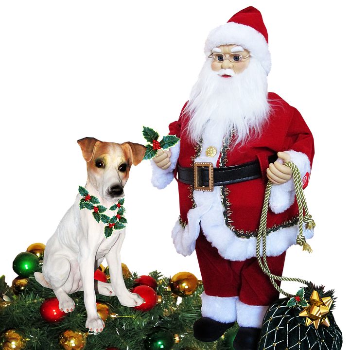 Santaand Dogwith Christmas Decorations PNG