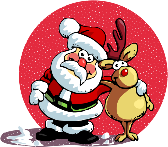 Santaand Reindeer Cartoon PNG