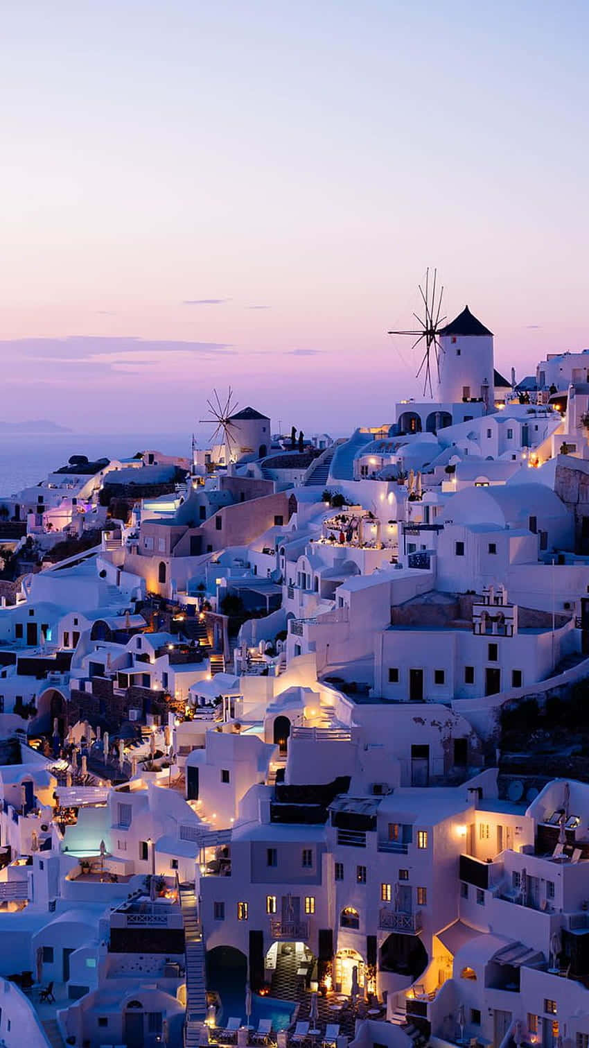 Santorini Dusk Windmills Wallpaper