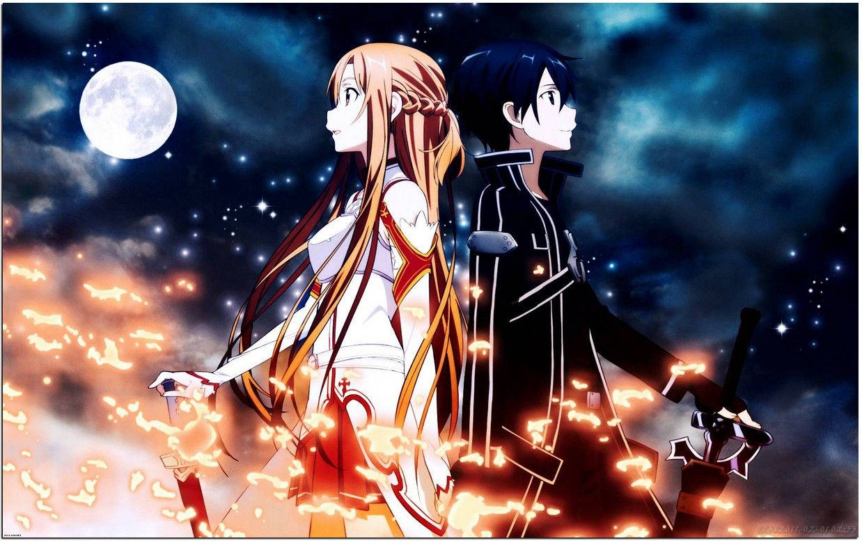 Kirito& Asuna Unter Dem Sternenklaren Nachthimmel. Wallpaper