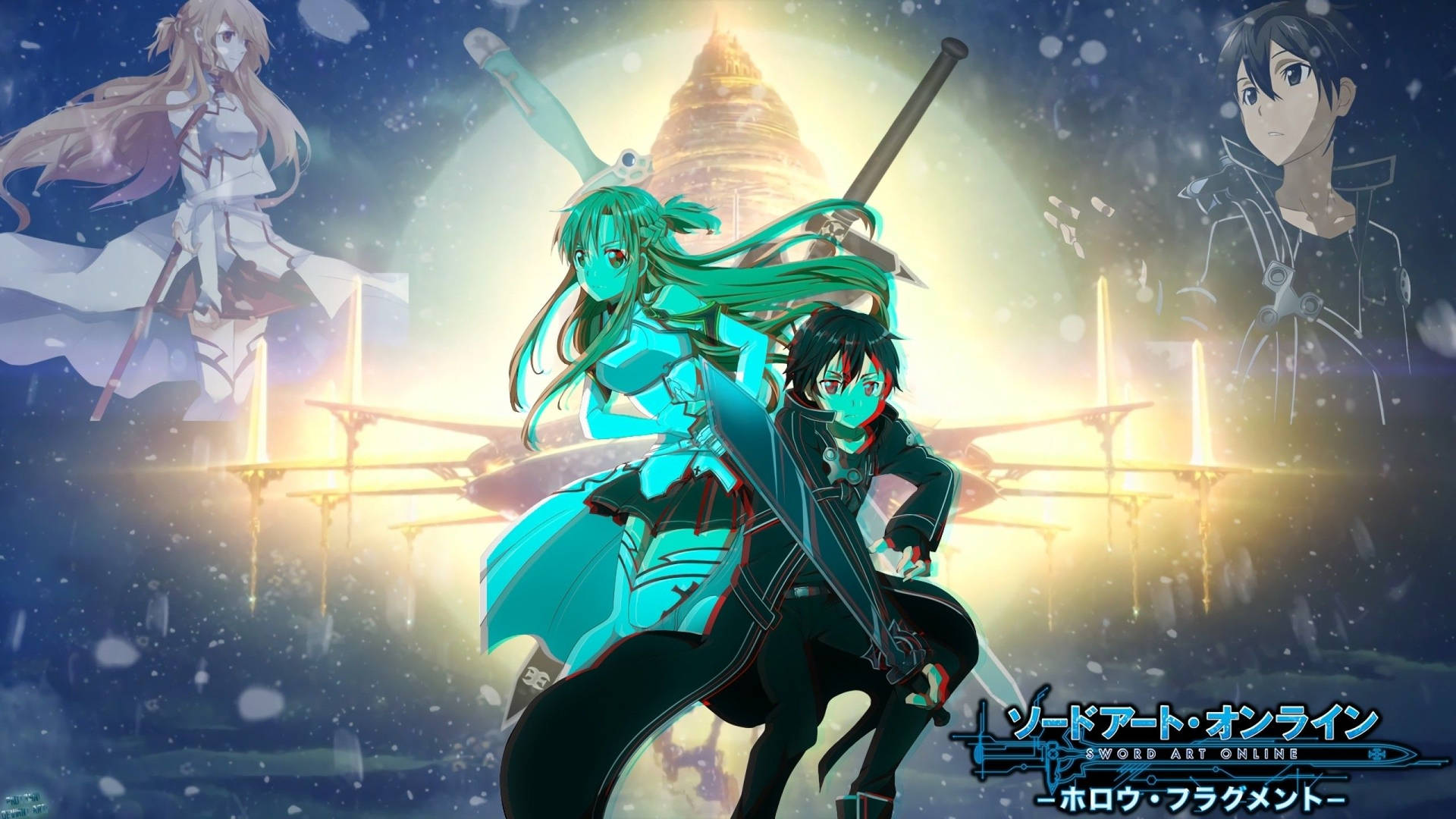 Kirito and Asuna stride hand-in-hand together in this magical Sword Art Online moment. Wallpaper