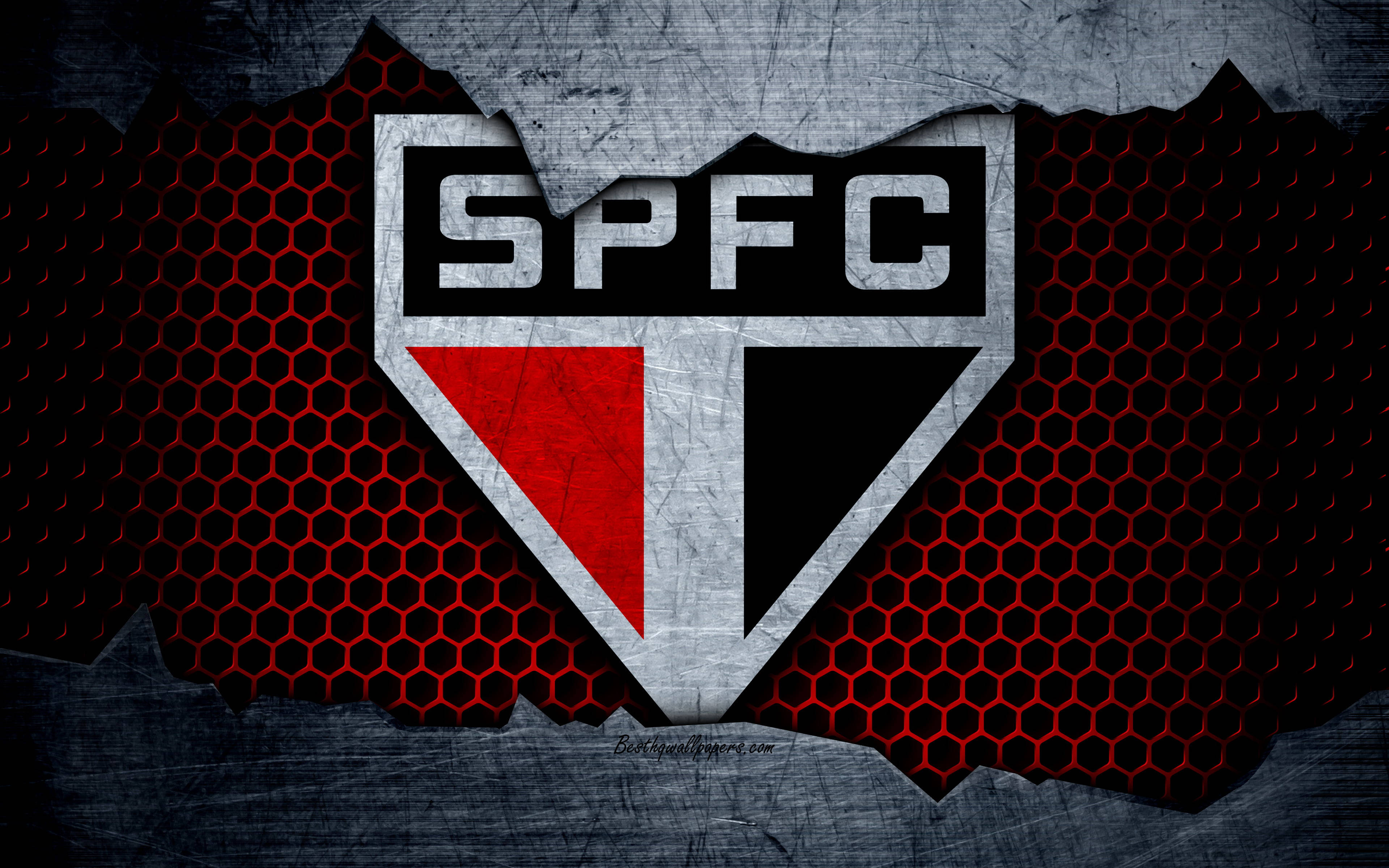 Sao Paulo Fc Emblem On Red Hexagon Background