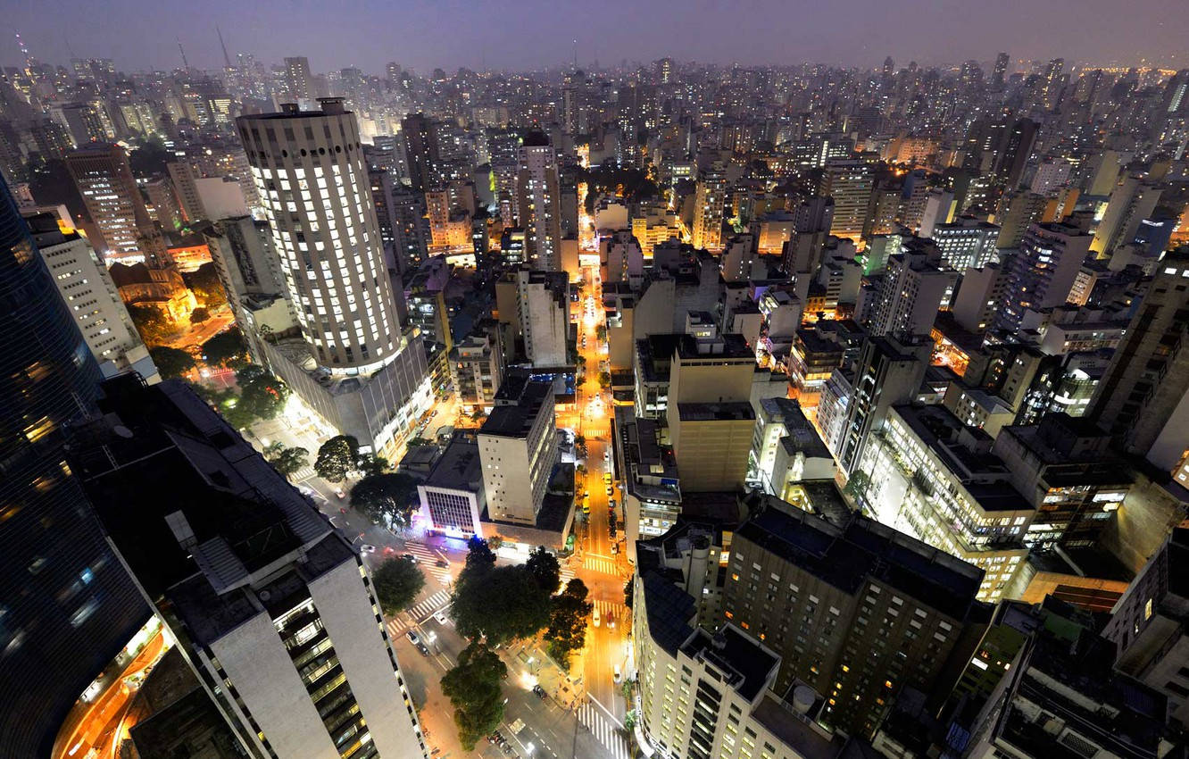 Sao Paulo Urban Aerial Night View Background