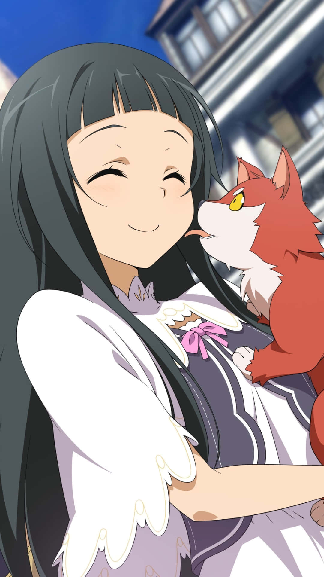 A Girl With Long Hair And A Cat Holding Her Wallpaper