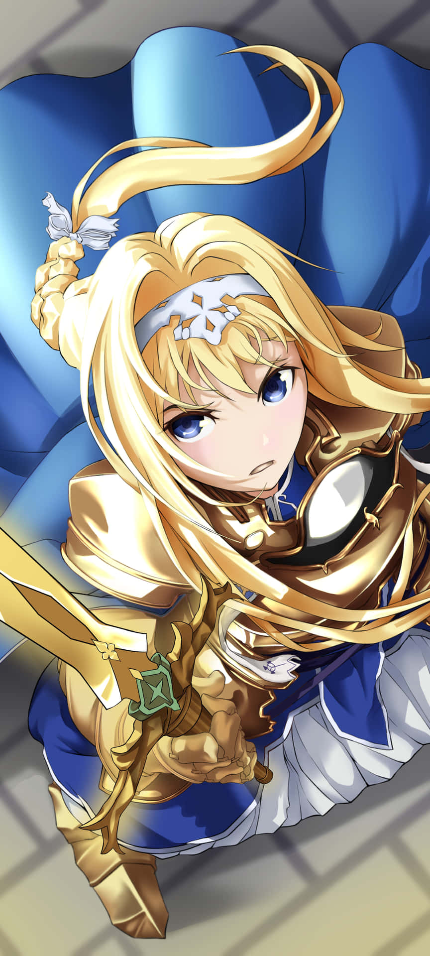 A Girl With Long Blonde Hair And Blue Armor Wallpaper