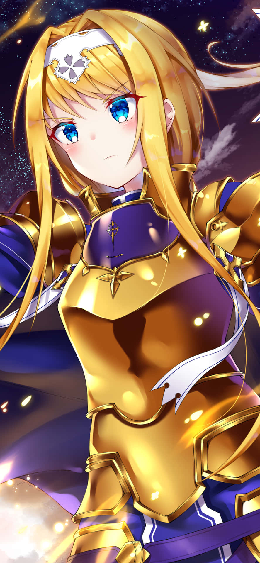 A Girl In Gold Armor With Blue Hair Wallpaper
