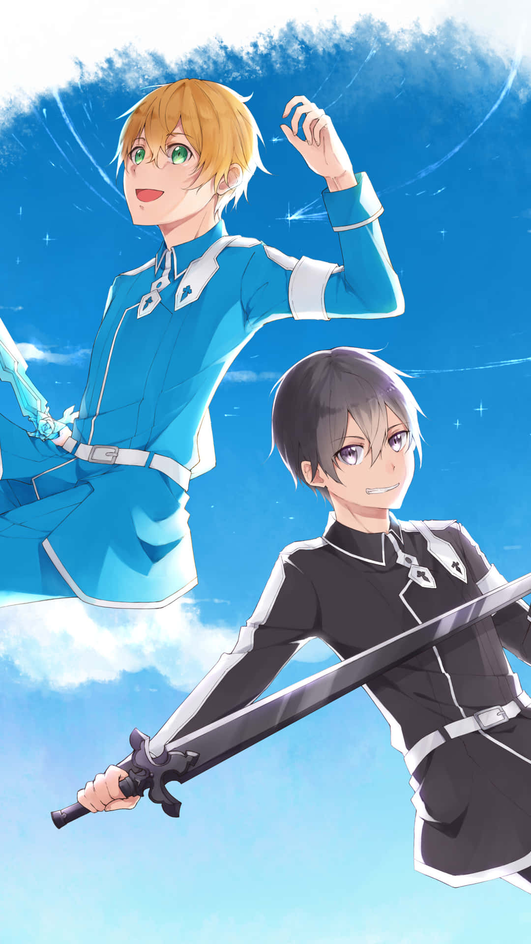 Two Anime Characters With Swords In The Sky Wallpaper
