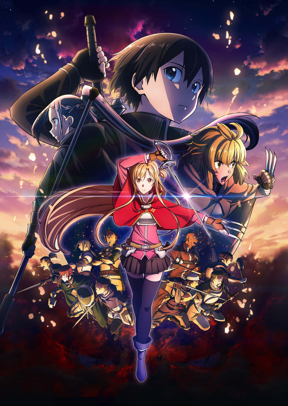 Kirito og Asuna, to af hovedkaraktererne fra anime-serien Sword Art Online, omgivet af digitale sommerfugle.