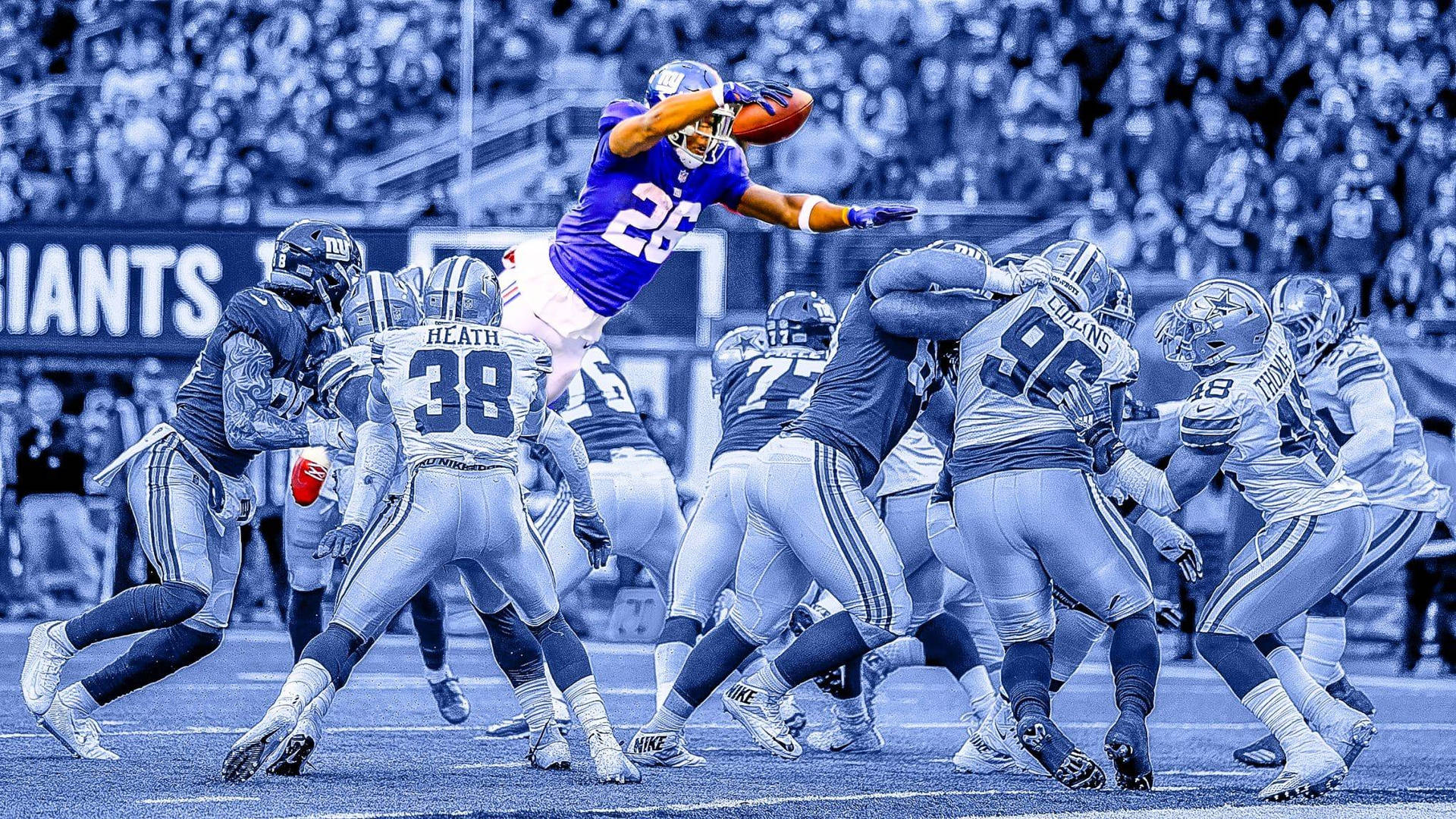 New York Giants Running Back Saquon Barkley Carrying the Ball Wallpaper