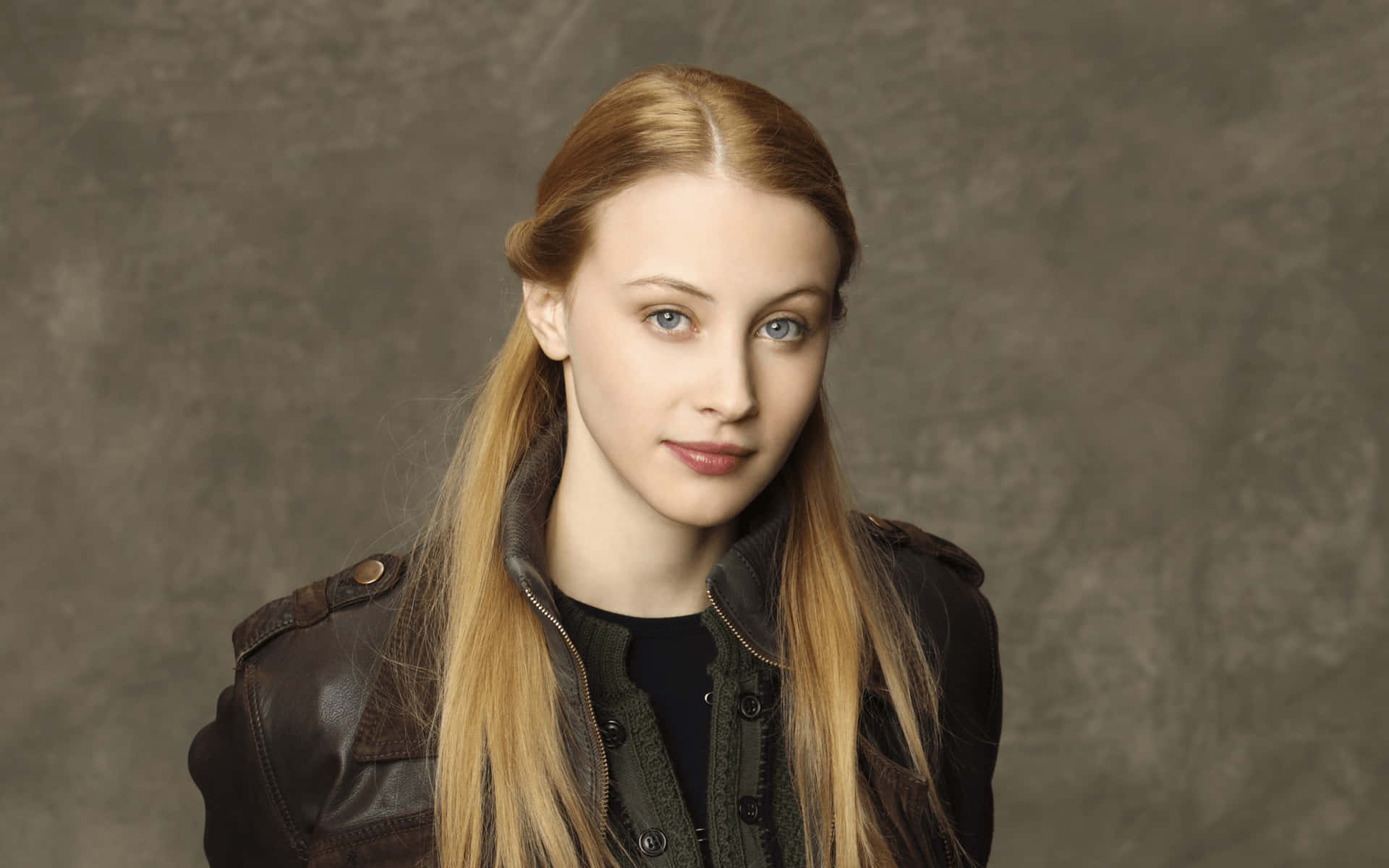 Download Sarah Gadon Portrait Leather Jacket Wallpaper | Wallpapers.com