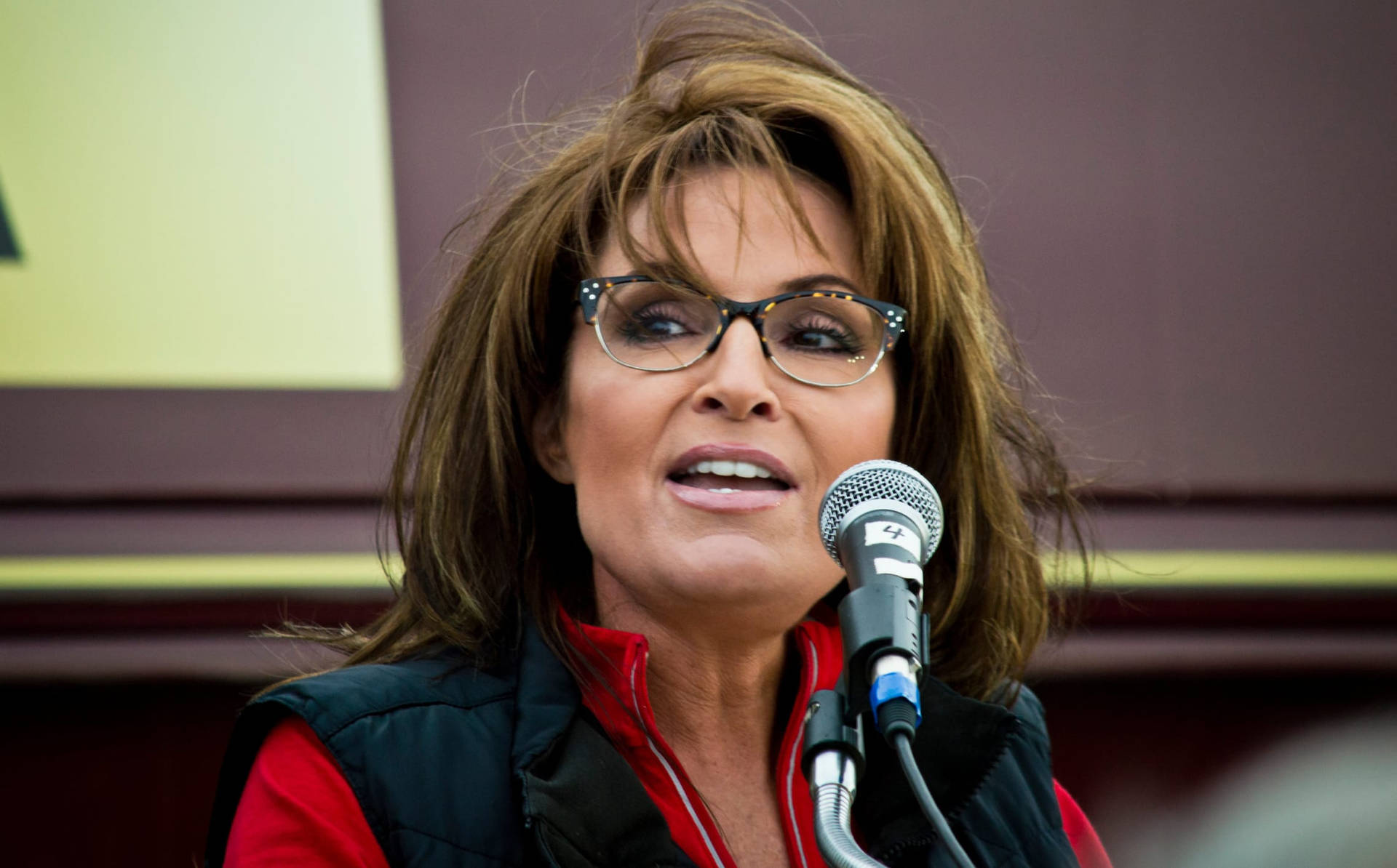 Sarah Palin In Front Of Microphone Wallpaper
