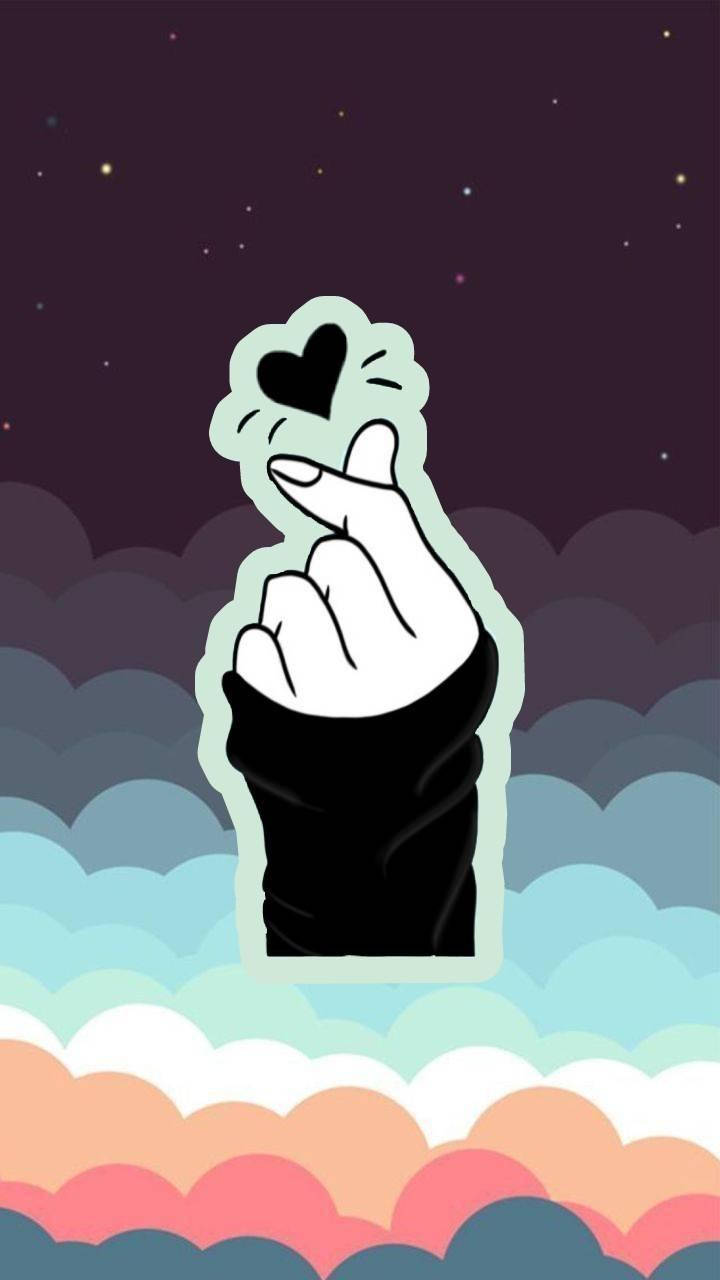 Saranghae Finger Heart On Colorful Clouds Wallpaper