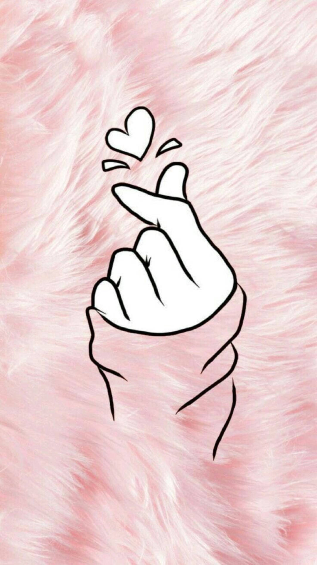 Saranghae Finger Heart On Pink Rug Background