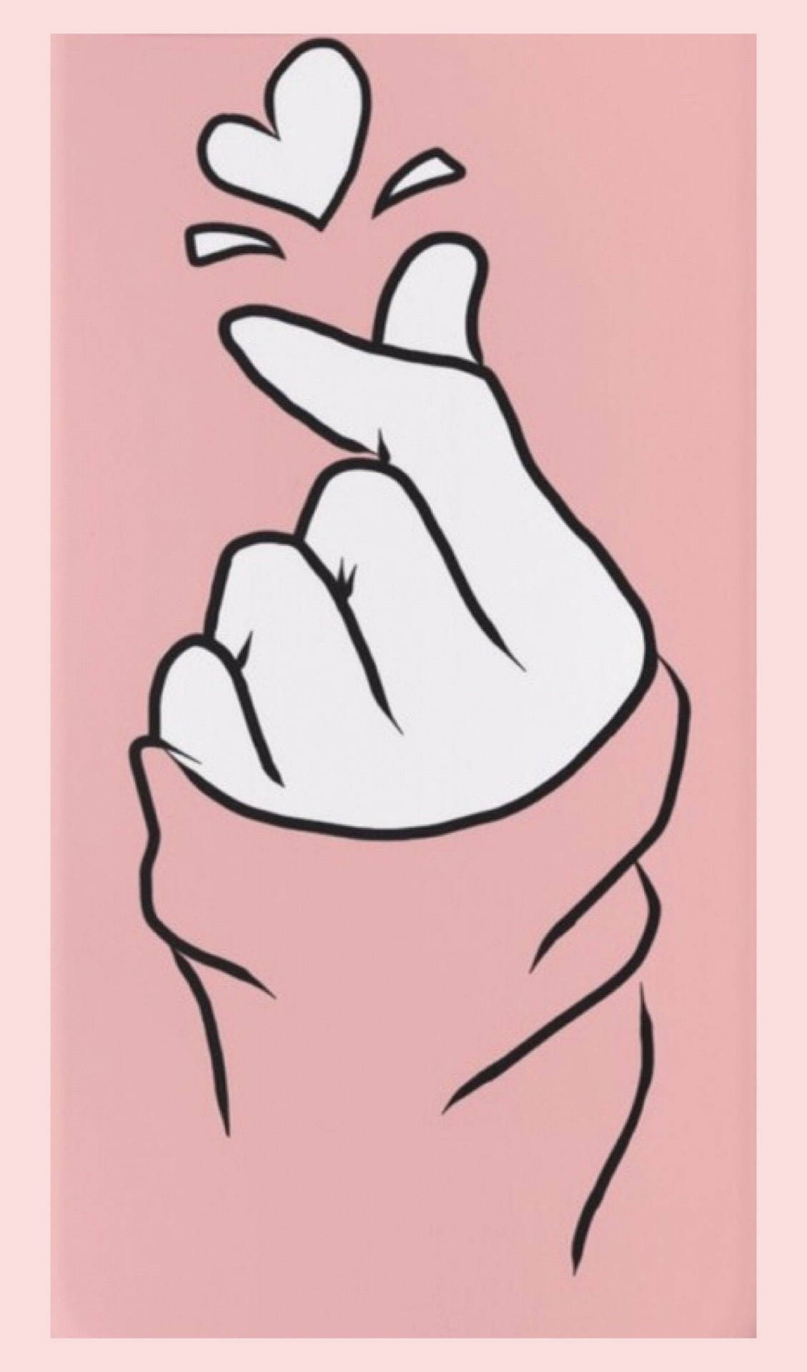 Saranghae Finger Hjerte med Pink Ramme Wallpaper
