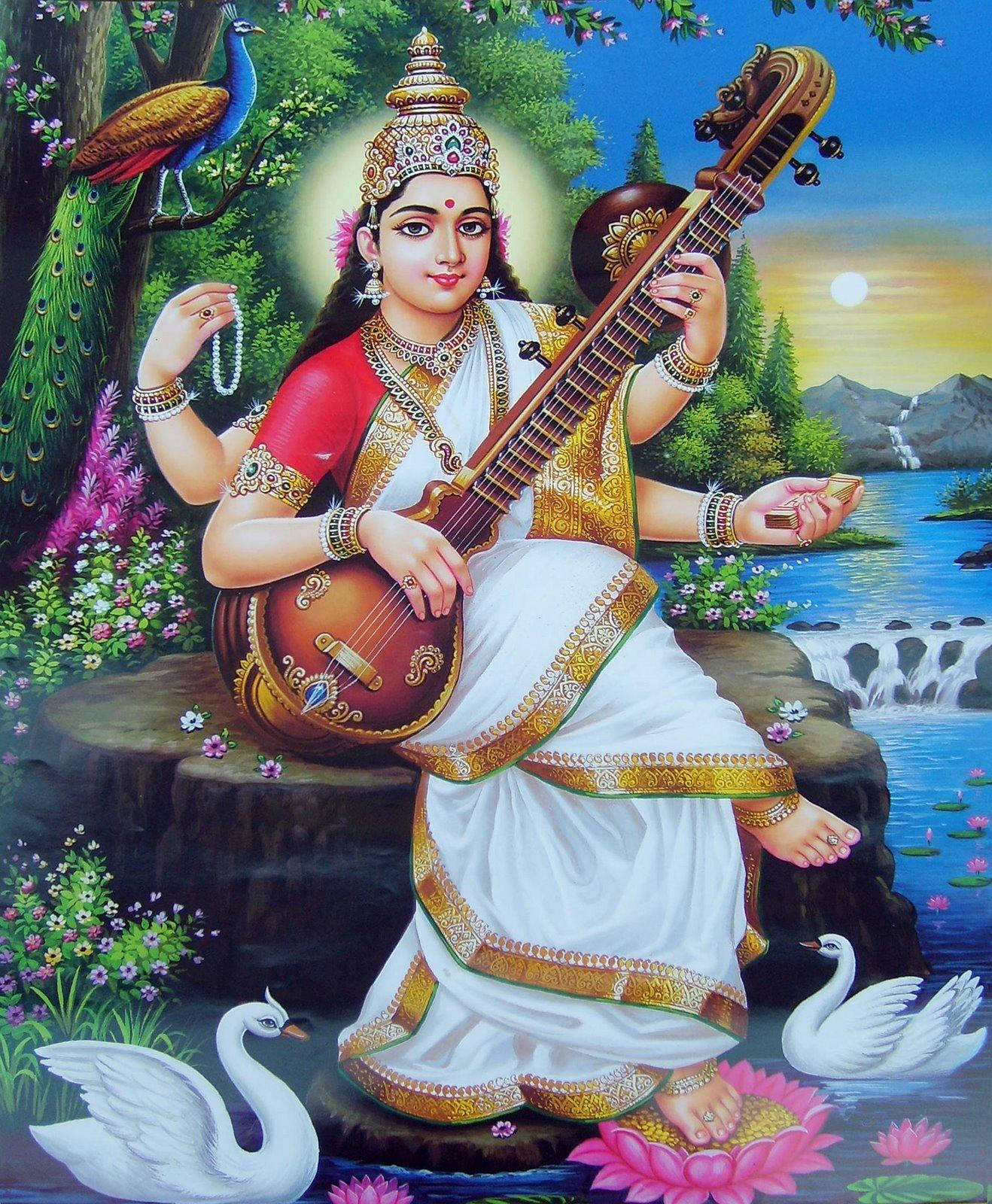Download Saraswati Devi In Nature Wallpaper 