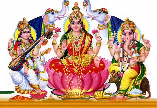 Saraswati Lakshmi Ganesha Cute Wallpaper