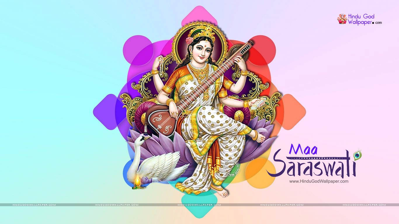 Saraswati Mata Vibrant Art Wallpaper