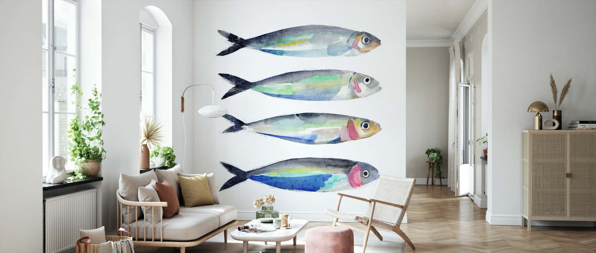 Sardine Art Living Room Decor Wallpaper