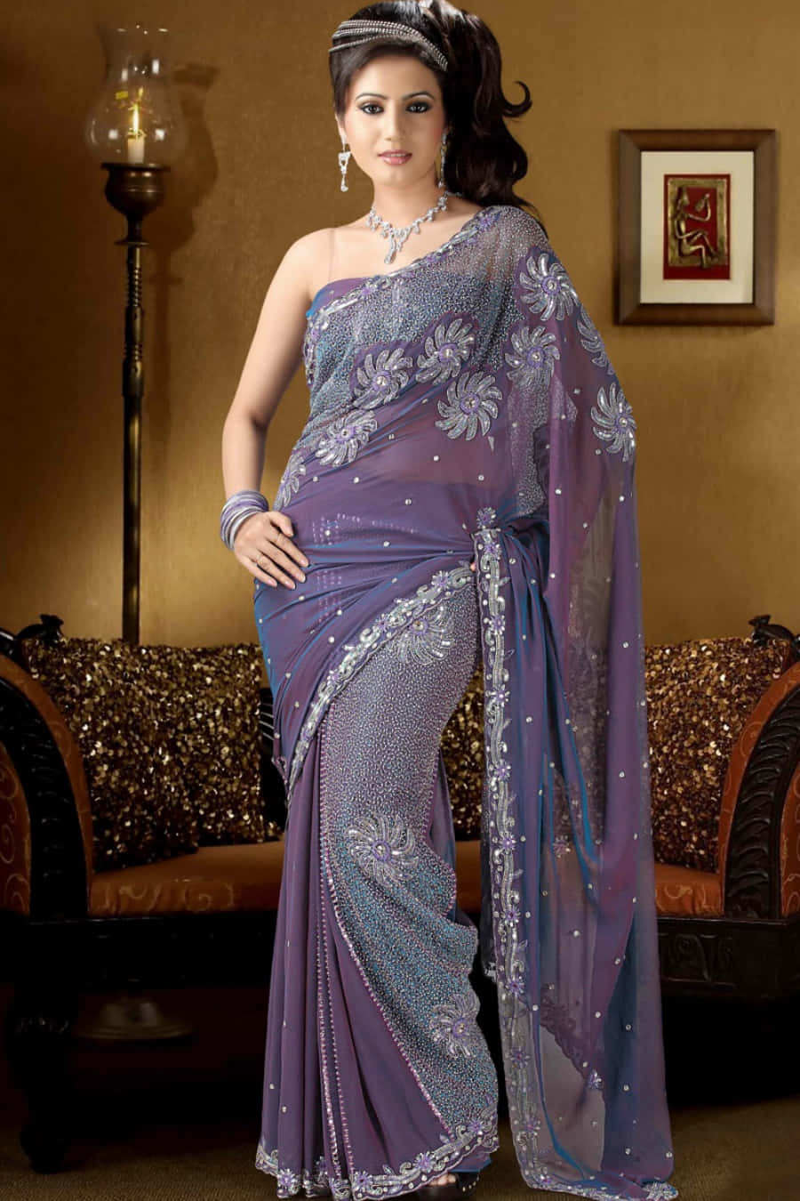 A Beautiful Woman In A Purple Sari