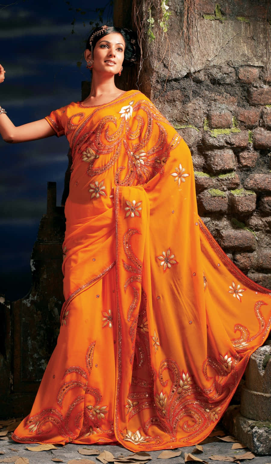 A Woman In An Orange Sari