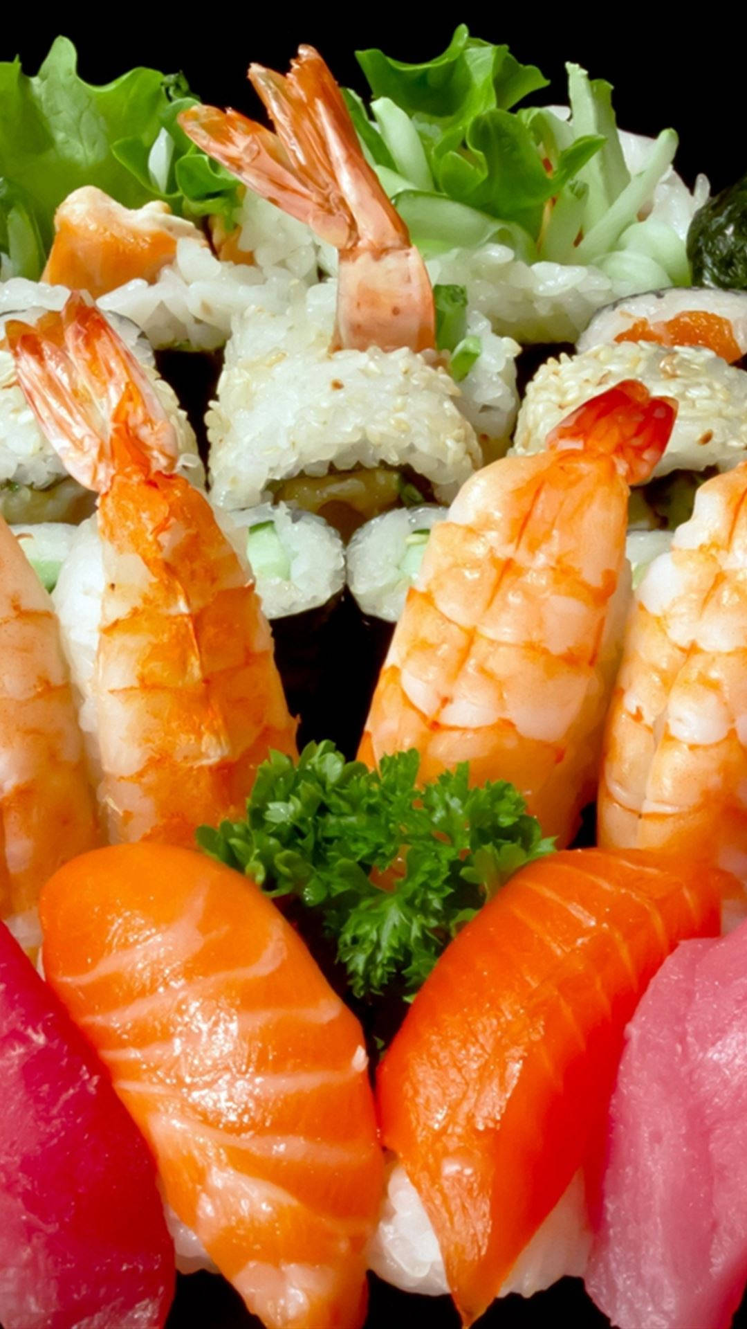 Sashimi Salmon And Shrimp Meat Wallpaper