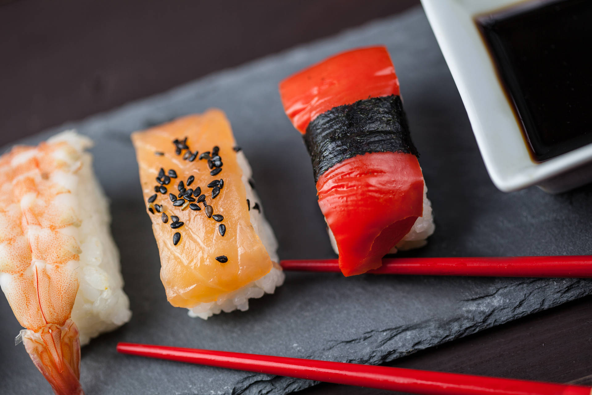 Sashimi Shrimp, Tuna, And Salmon Wallpaper