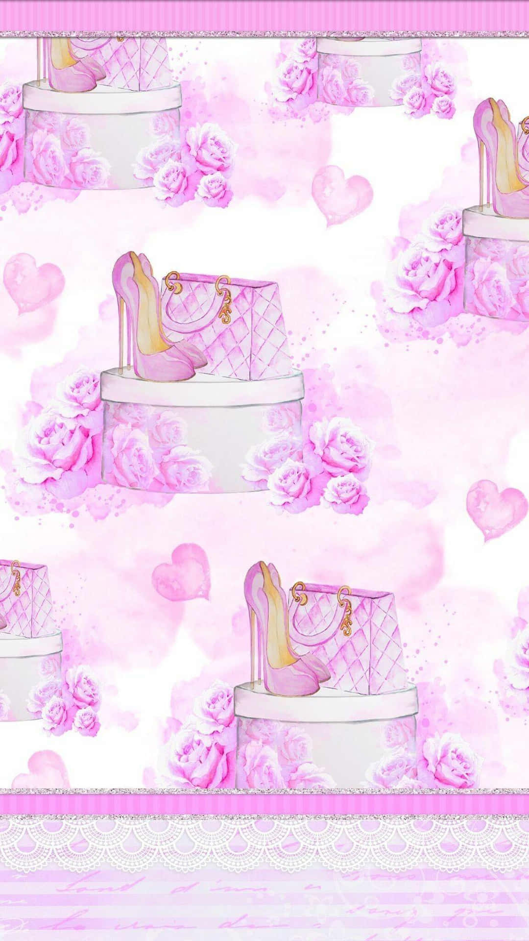 Rosarosen Und Schuhe Auf Einem Rosa Hintergrund Wallpaper