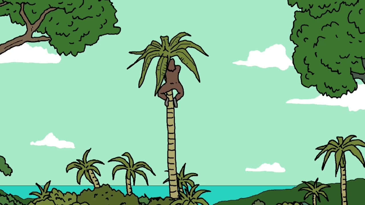 Sassy The Sasquatch Climbing Palm Tree Wallpaper