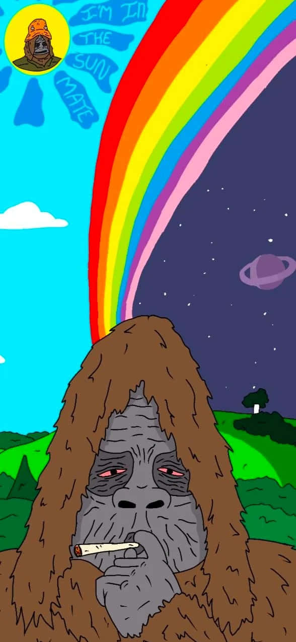 Sassy The Sasquatch Rainbow Sky Wallpaper