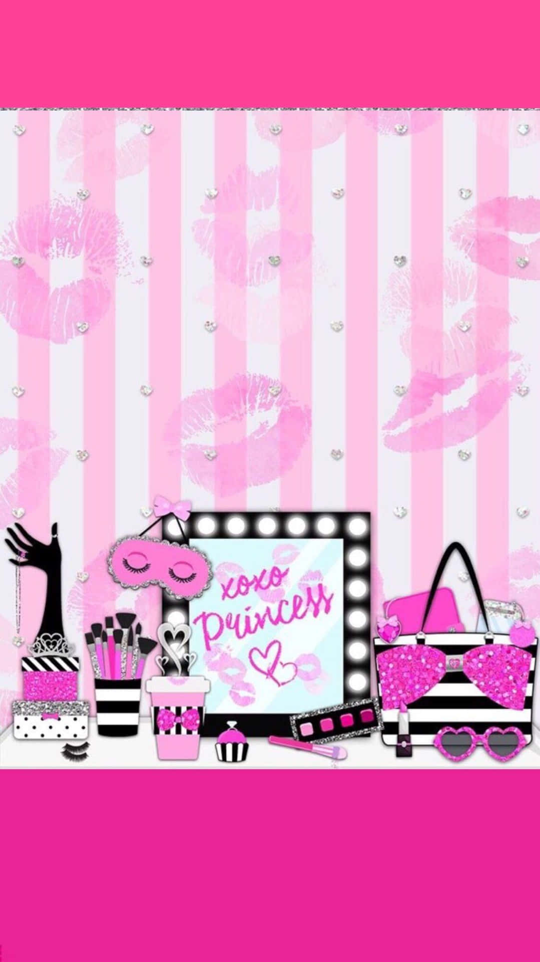 Einrosa-weißer Hintergrund Mit Einem Pinken Lippenstift Und Einer Pinken Handtasche Wallpaper