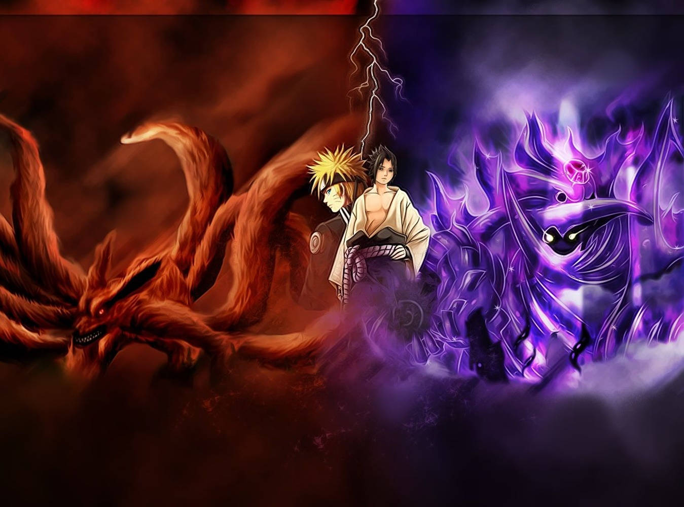 Sasuke And Anime Naruto Nine Tailed Beasts Background