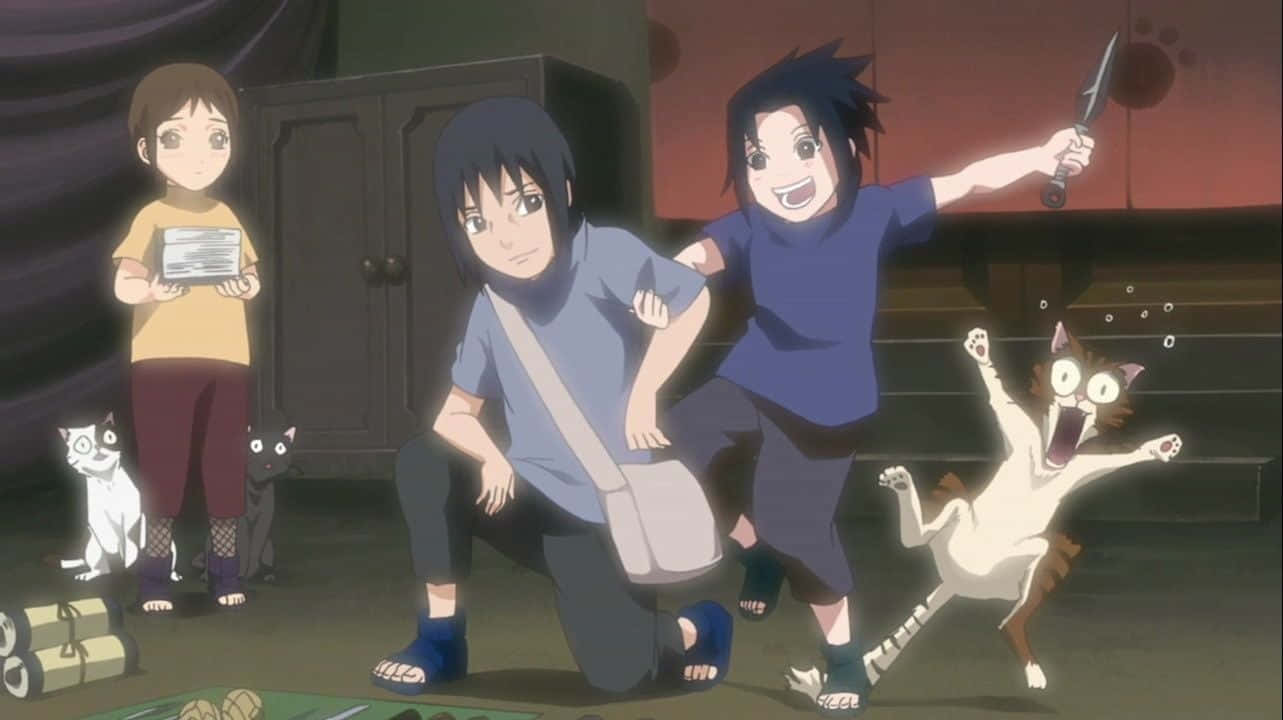 Sasuke og Itachi glade unge brødre tapet. Wallpaper