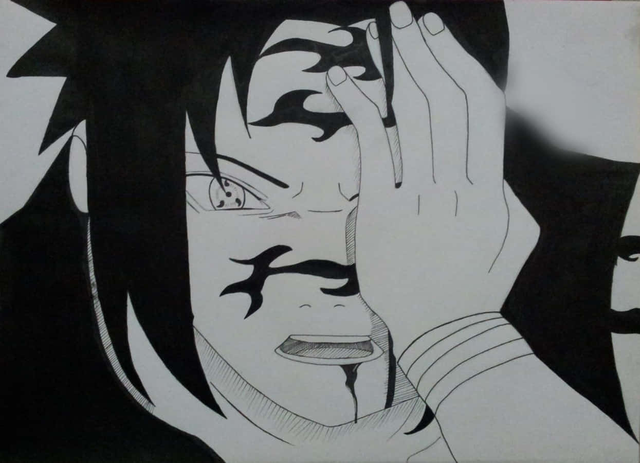 Ilustraciónen Blanco Y Negro De La Maldición De Sasuke. Fondo de pantalla