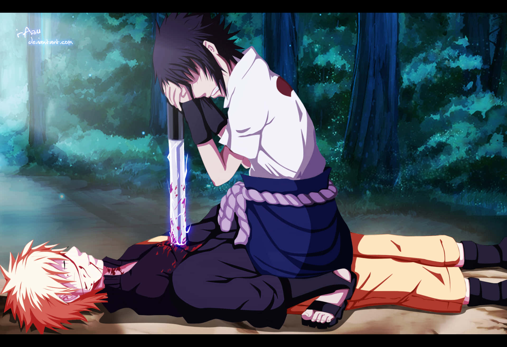 Sasuke og Naruto - to af Japans favorit ninjaer - gør en kraftig tapet.