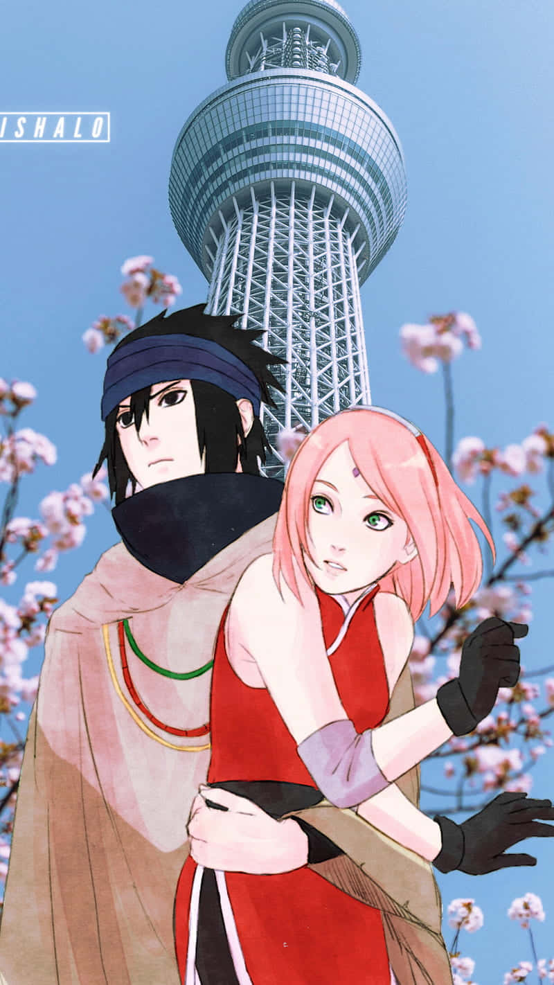 Sasuke and Sakura Casting a Spell of Love Wallpaper