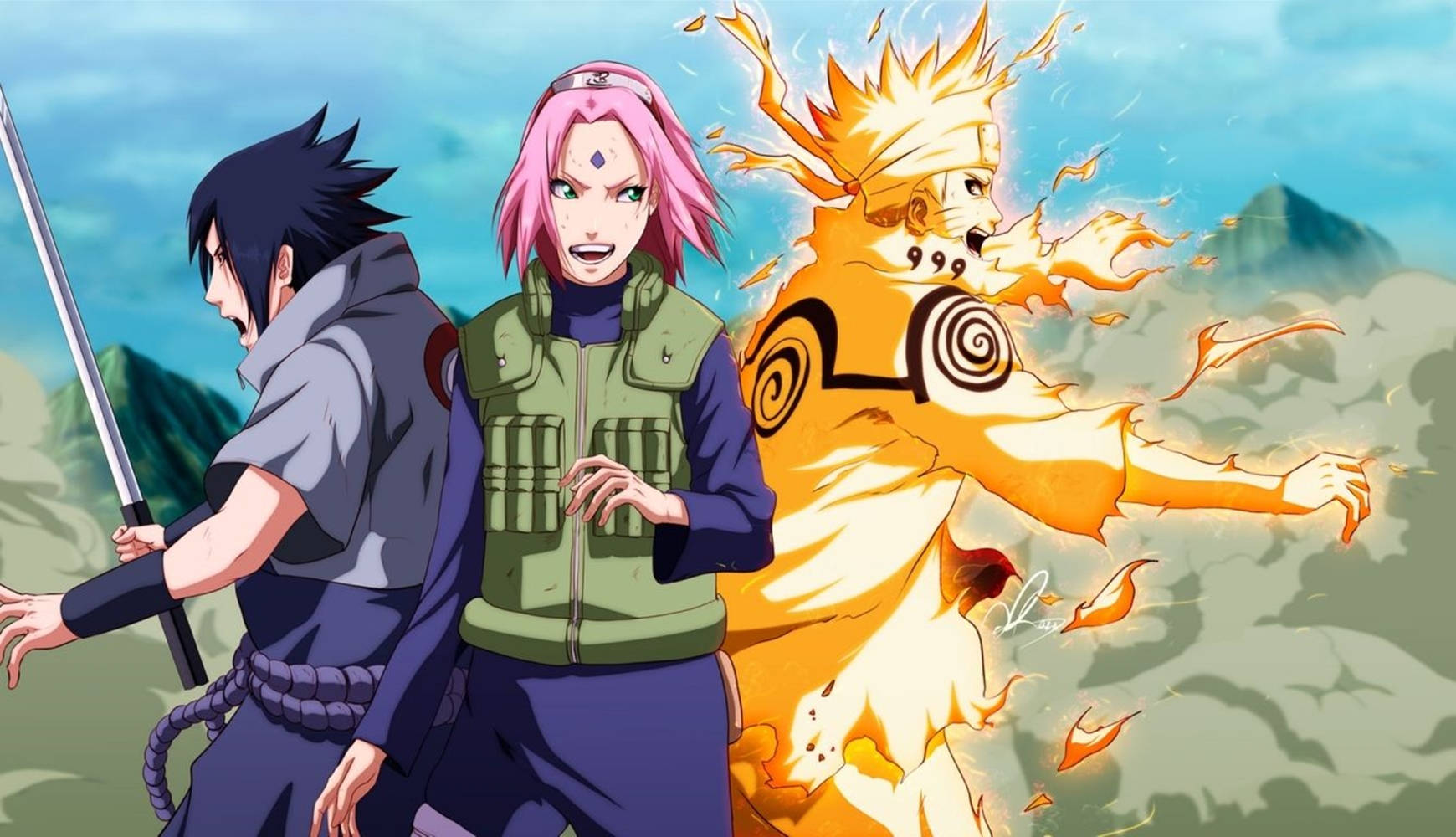 Sasuke Sakura And Naruto Laptop Background
