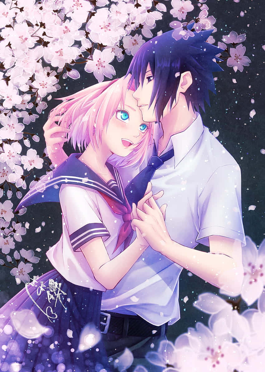 Sasuke and Sakura in a sentimental moment Wallpaper