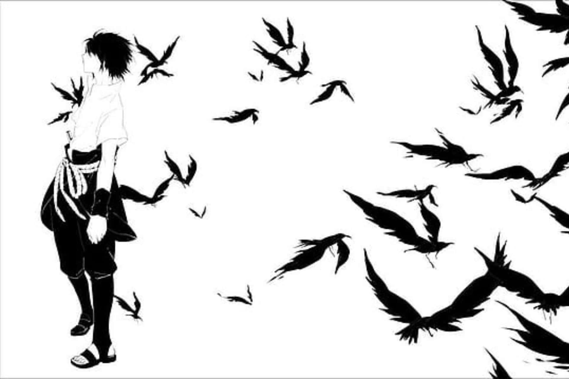 Sasuke Uchiha Among Crows B W Wallpaper