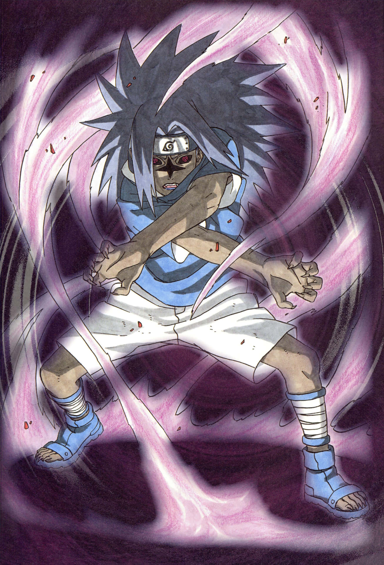Sasuke Uchiha Embracing the Cursed Mark's Power Wallpaper
