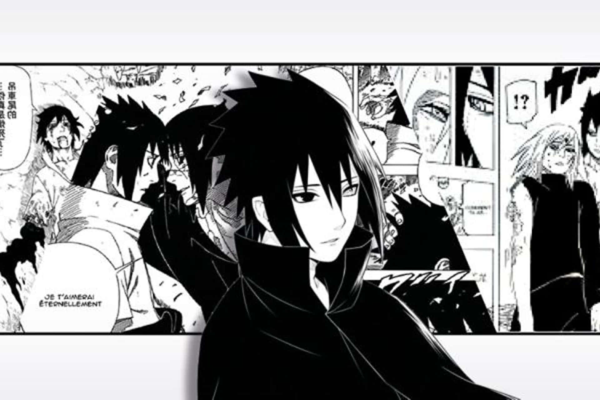 Sasuke_ Uchiha_ Manga_ Panel_ B W Wallpaper