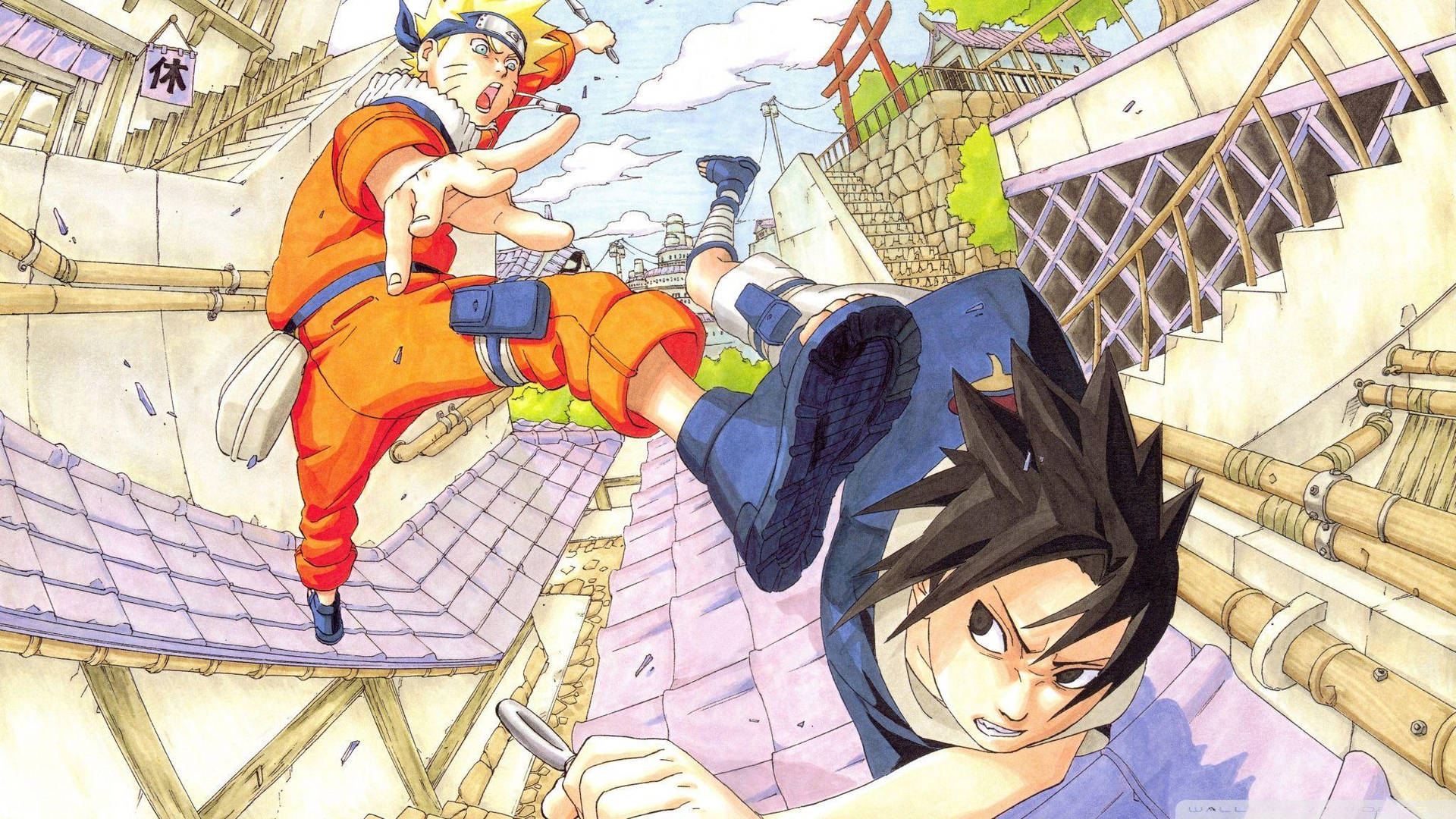 Sasuke Vs Naruto In Konoha Wallpaper