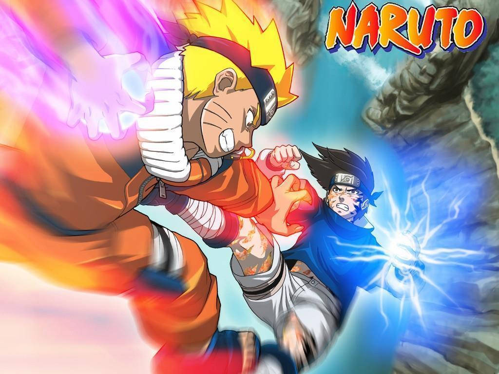 Sasuke Vs Naruto Vandfaldsscene Wallpaper