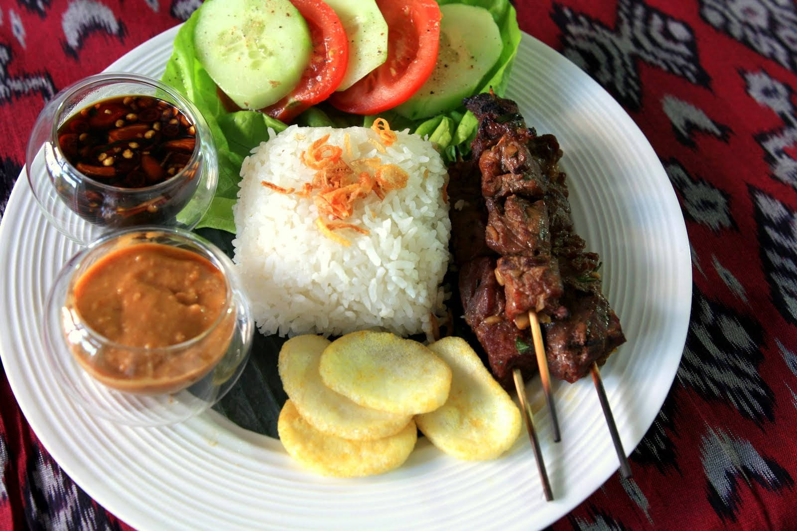 Satay Southeast Asian Dish With Rice And Salad Wallpaper
