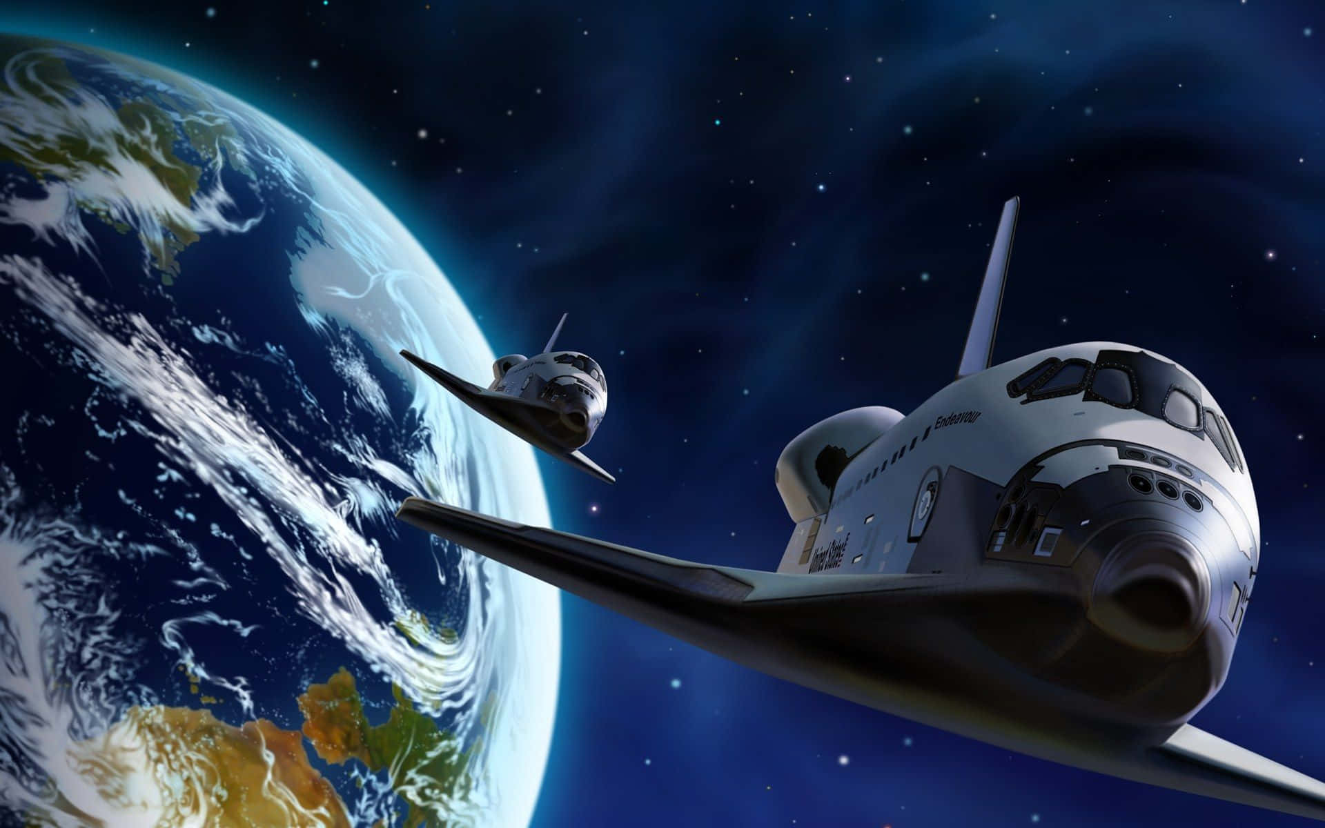 a space shuttle is flying over the earth