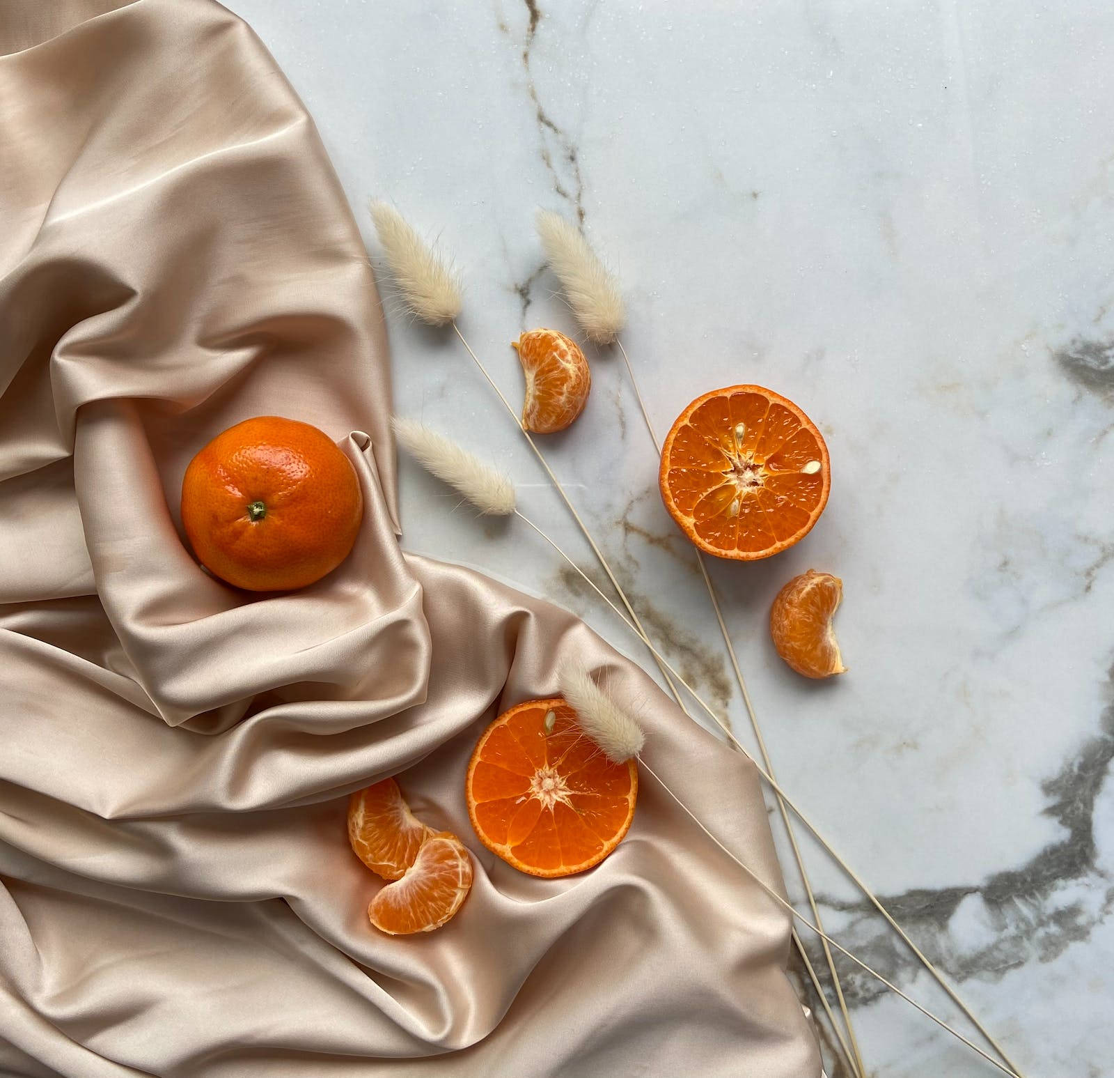 Satin And Orange On Aesthetic Marble